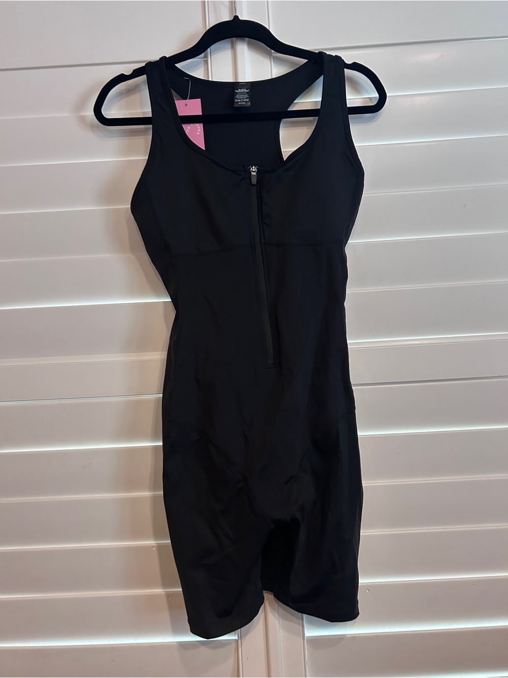 Black Front-Zip Active One-Piece Bodysuit